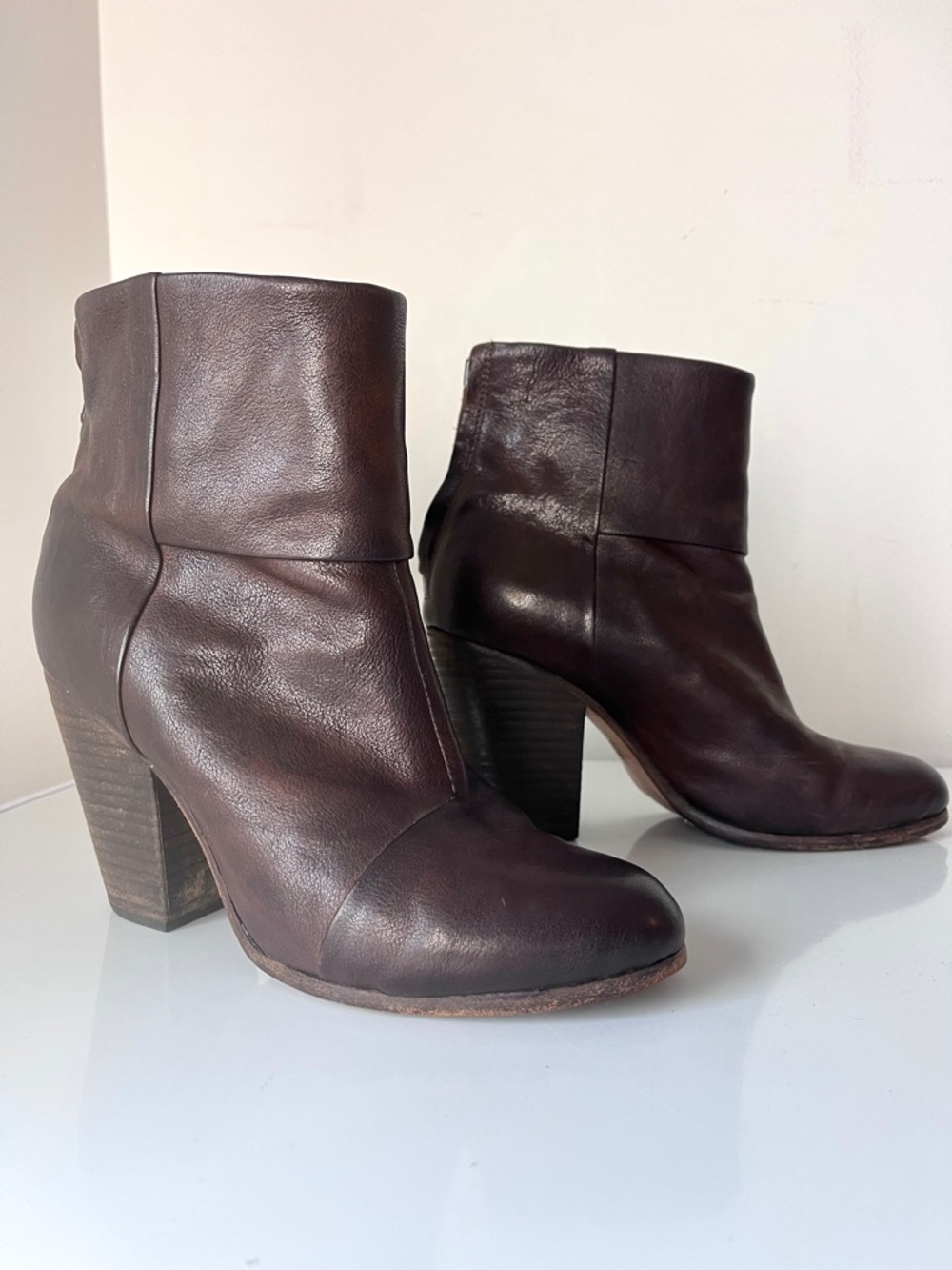 Rag & Bone Newbury Ankle Booties Brown Leather Stacked Heel Size 36 US 6